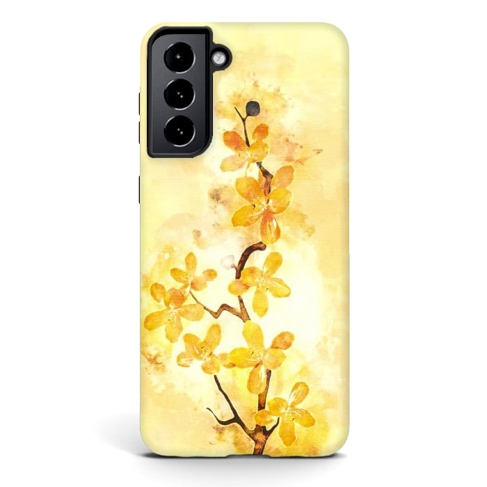 Galaxy S21 StrongFit Yellow Tropical Branch by Creativeaxle