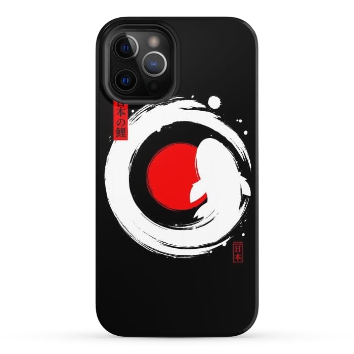 iPhone 12 Pro StrongFit White Koi Japanese Enso by LM2Kone