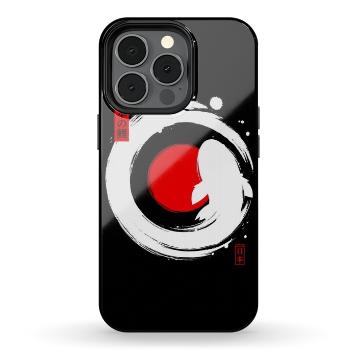 iPhone 13 pro StrongFit White Koi Japanese Enso by LM2Kone