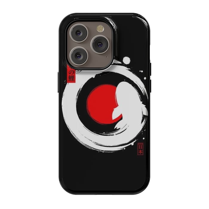 iPhone 14 Pro StrongFit White Koi Japanese Enso by LM2Kone