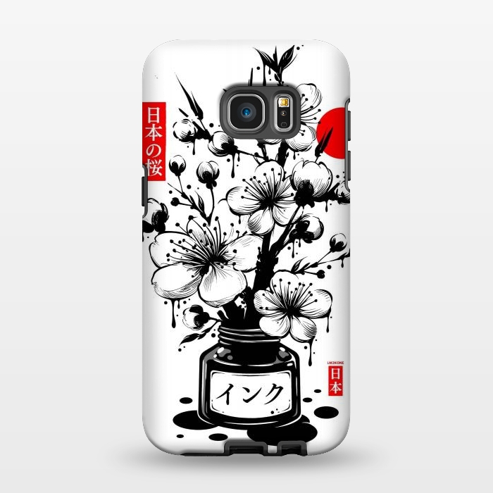 Galaxy S7 EDGE StrongFit Black Cherry Blossom Japanese Ink by LM2Kone