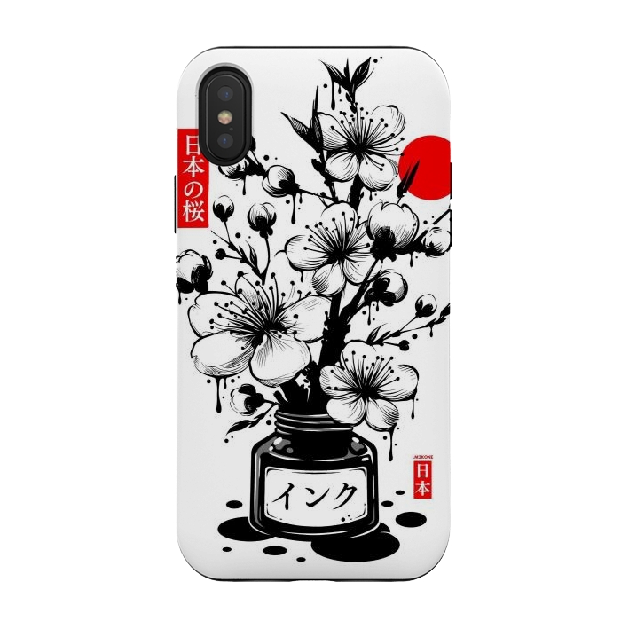 iPhone Xs / X StrongFit Black Cherry Blossom Japanese Ink by LM2Kone