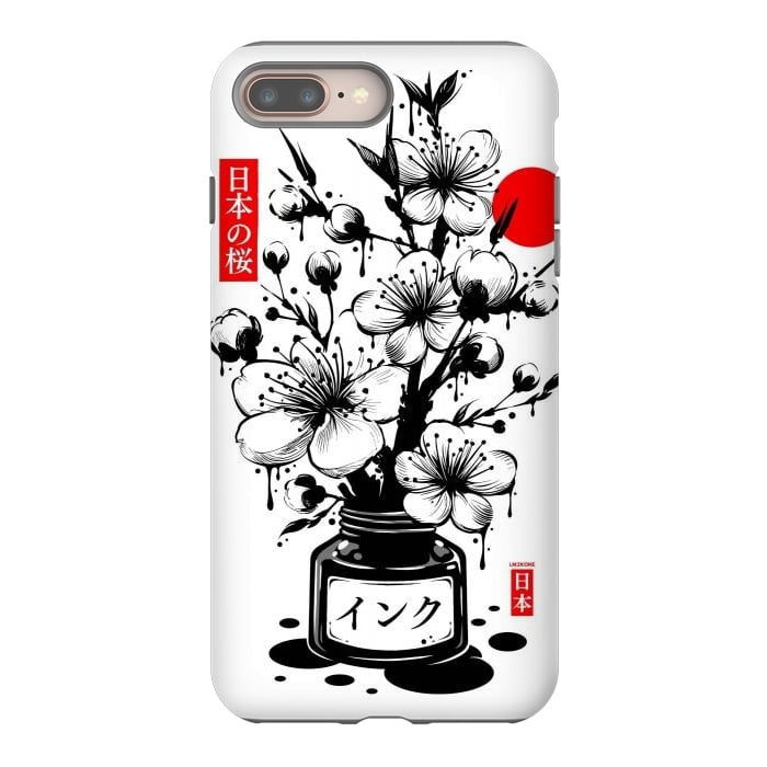 iPhone 8 plus StrongFit Black Cherry Blossom Japanese Ink by LM2Kone