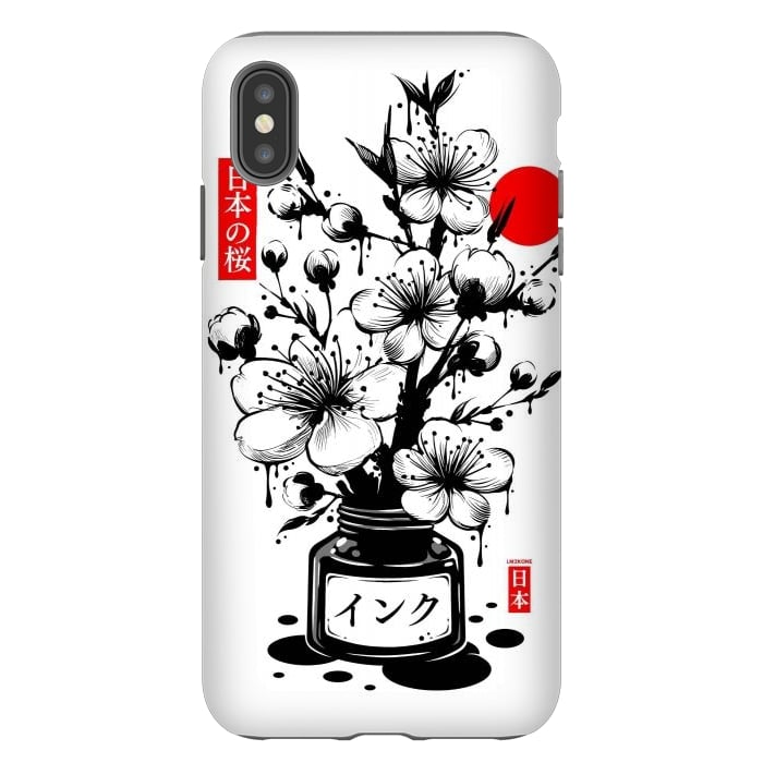 iPhone Xs Max StrongFit Black Cherry Blossom Japanese Ink by LM2Kone
