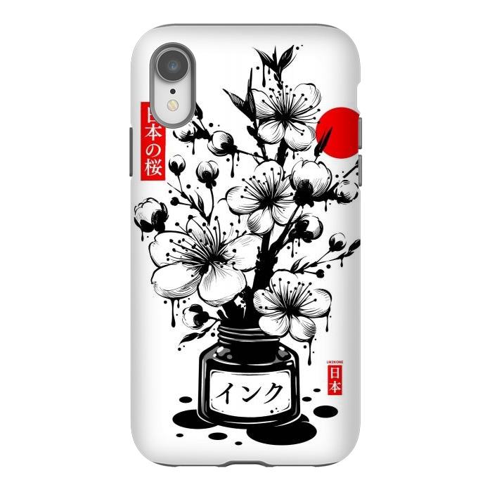 iPhone Xr StrongFit Black Cherry Blossom Japanese Ink by LM2Kone