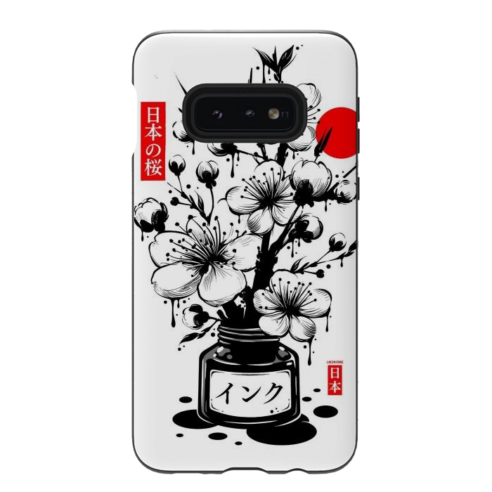 Galaxy S10e StrongFit Black Cherry Blossom Japanese Ink by LM2Kone