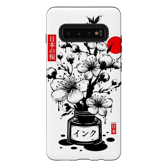 Galaxy S10 plus StrongFit Black Cherry Blossom Japanese Ink by LM2Kone
