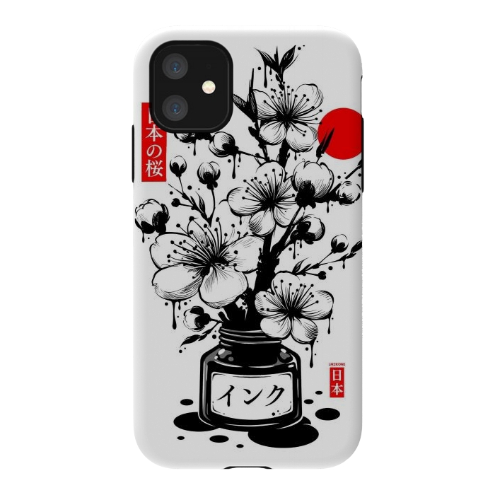 iPhone 11 StrongFit Black Cherry Blossom Japanese Ink by LM2Kone