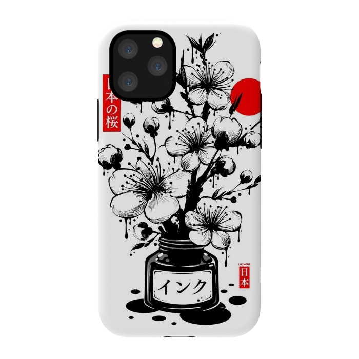 iPhone 11 Pro StrongFit Black Cherry Blossom Japanese Ink by LM2Kone