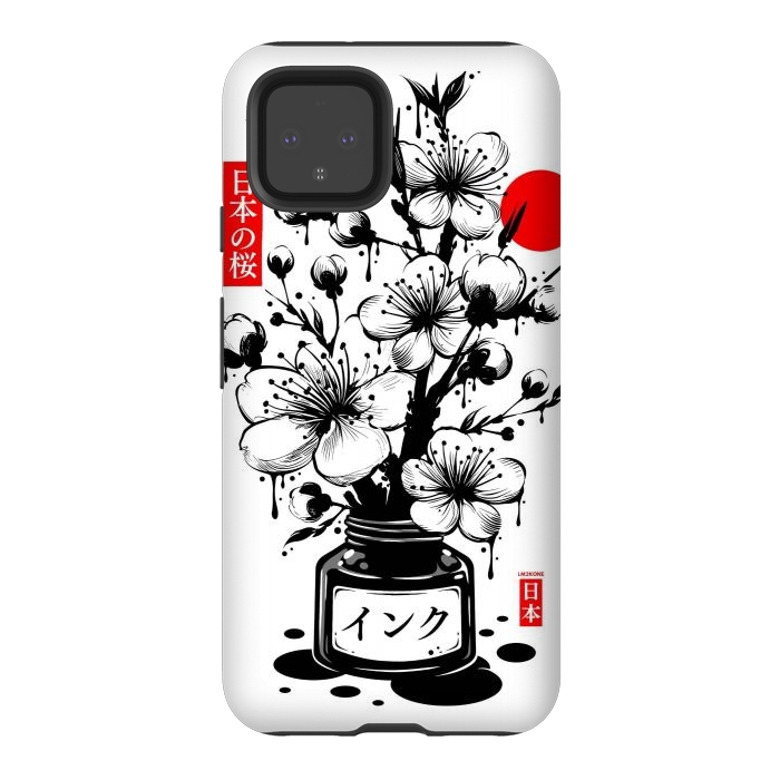 Pixel 4 StrongFit Black Cherry Blossom Japanese Ink by LM2Kone