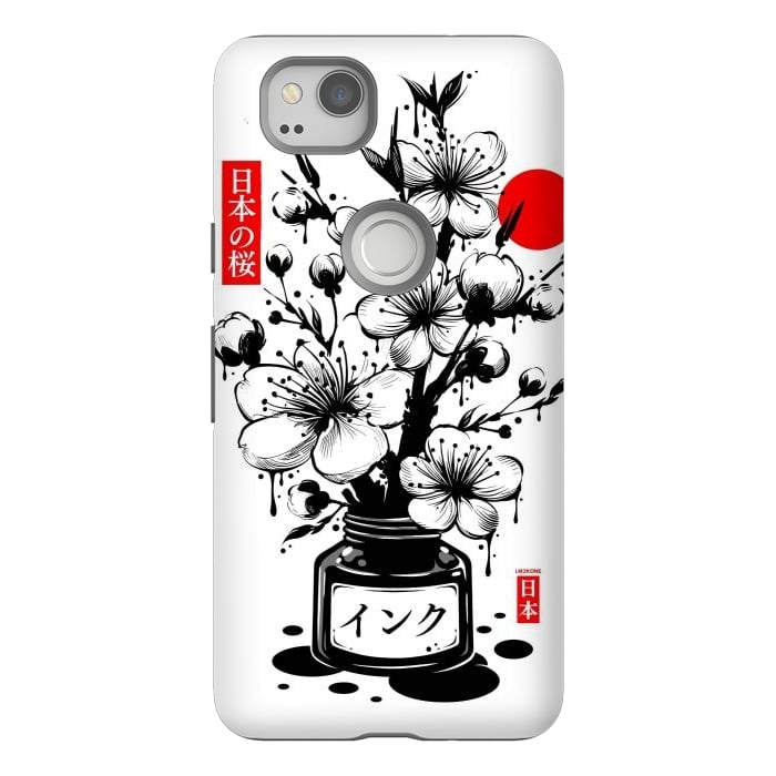 Pixel 2 StrongFit Black Cherry Blossom Japanese Ink by LM2Kone