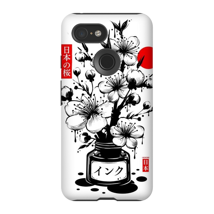 Pixel 3 StrongFit Black Cherry Blossom Japanese Ink by LM2Kone
