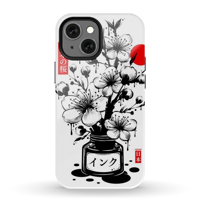 iPhone 12 mini StrongFit Black Cherry Blossom Japanese Ink by LM2Kone