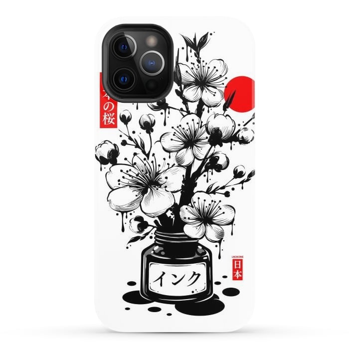 iPhone 12 Pro StrongFit Black Cherry Blossom Japanese Ink by LM2Kone