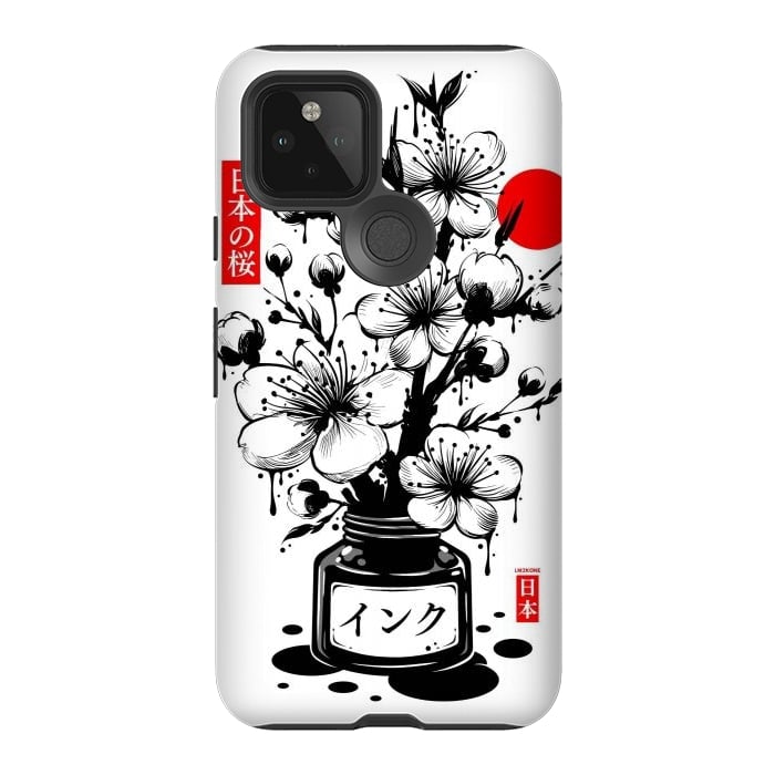 Pixel 5 StrongFit Black Cherry Blossom Japanese Ink by LM2Kone