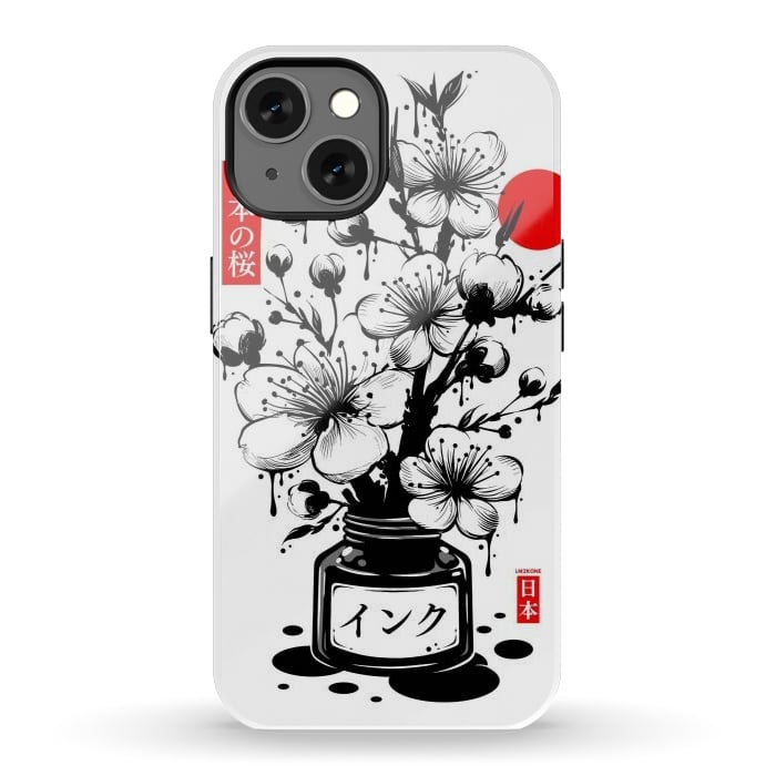 iPhone 13 StrongFit Black Cherry Blossom Japanese Ink by LM2Kone