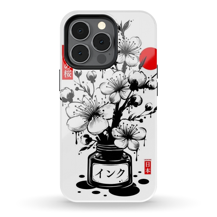iPhone 13 pro StrongFit Black Cherry Blossom Japanese Ink by LM2Kone