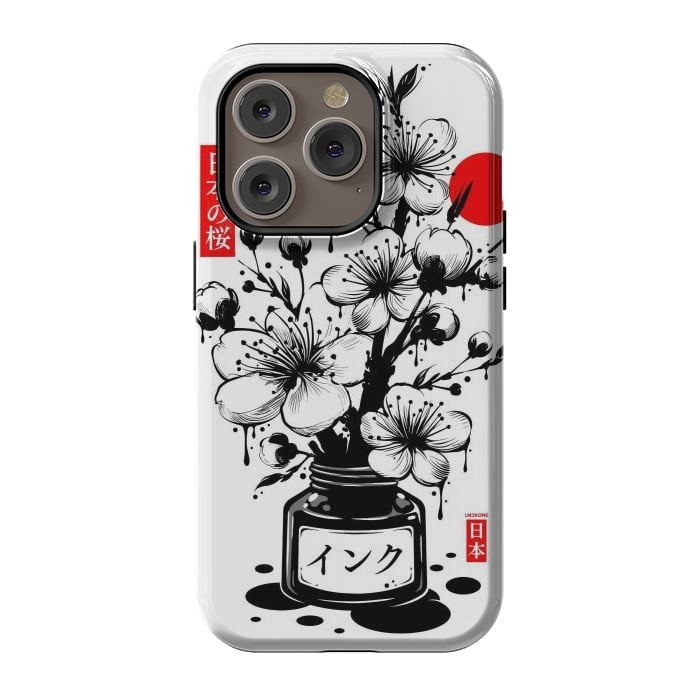 iPhone 14 Pro StrongFit Black Cherry Blossom Japanese Ink by LM2Kone