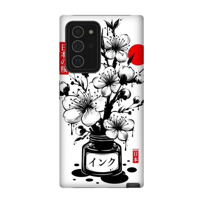Galaxy Note 20 Ultra StrongFit Black Cherry Blossom Japanese Ink by LM2Kone