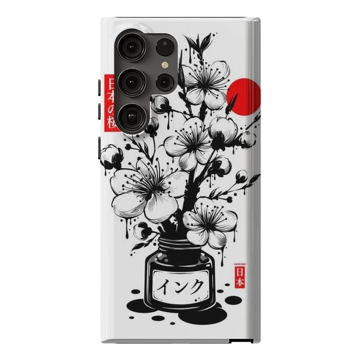Galaxy S23 Ultra StrongFit Black Cherry Blossom Japanese Ink by LM2Kone