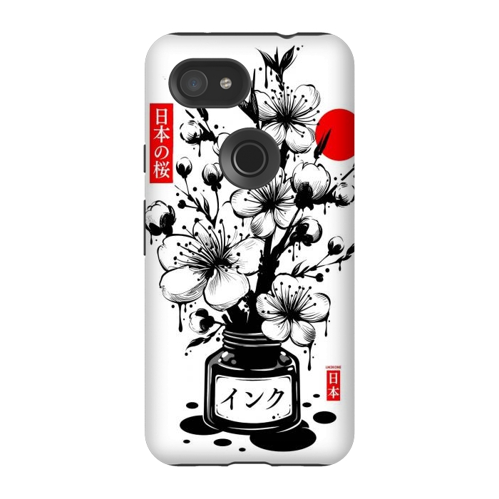 Pixel 3A StrongFit Black Cherry Blossom Japanese Ink by LM2Kone