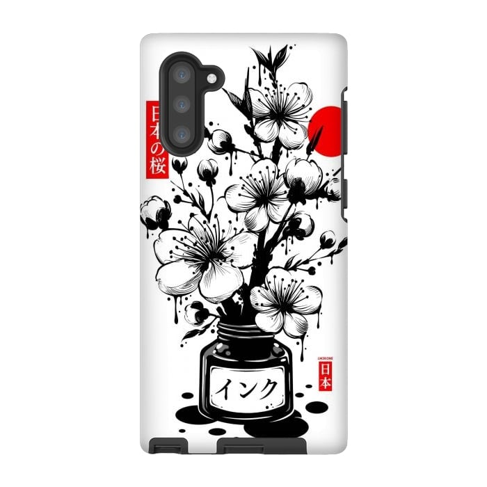 Galaxy Note 10 StrongFit Black Cherry Blossom Japanese Ink by LM2Kone