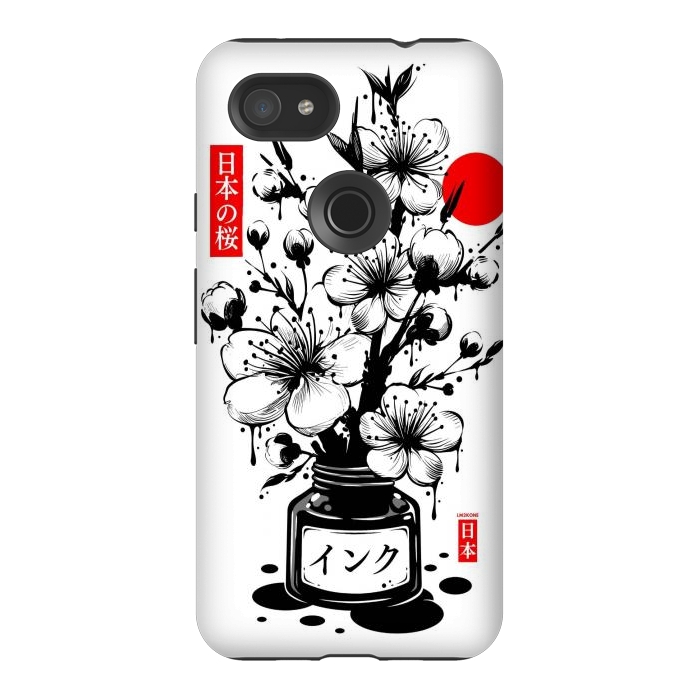 Pixel 3AXL StrongFit Black Cherry Blossom Japanese Ink by LM2Kone