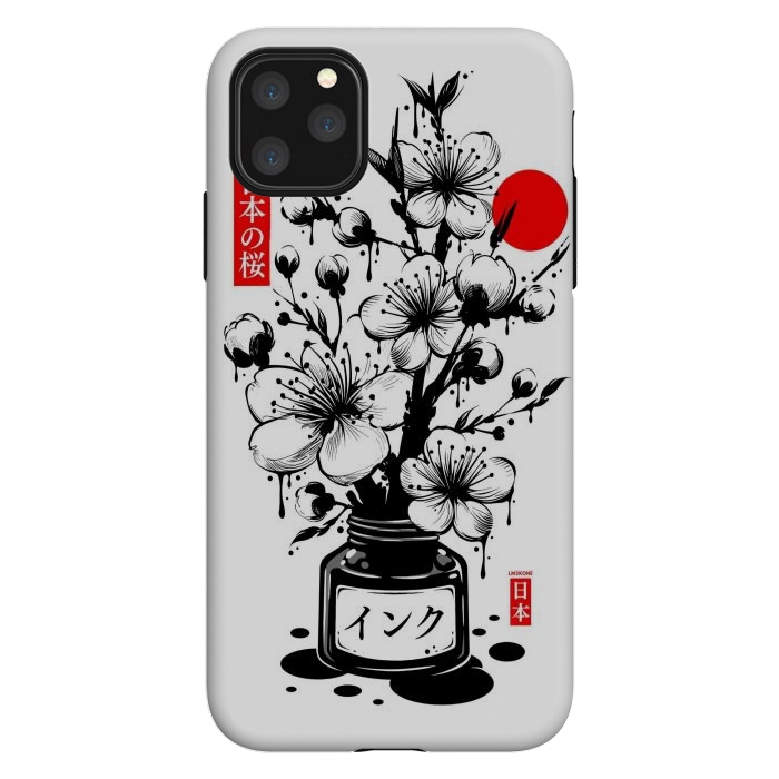 iPhone 11 Pro Max StrongFit Black Cherry Blossom Japanese Ink by LM2Kone