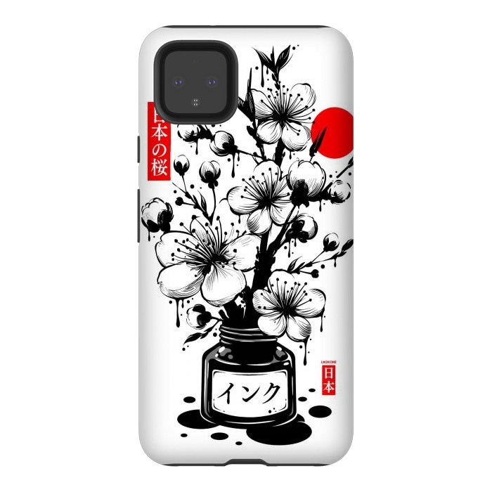 Pixel 4XL StrongFit Black Cherry Blossom Japanese Ink by LM2Kone