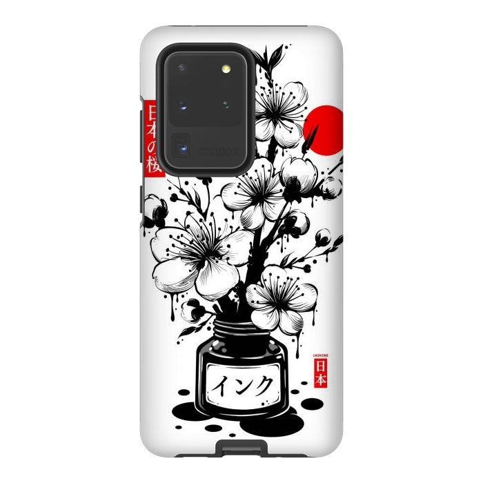 Galaxy S20 Ultra StrongFit Black Cherry Blossom Japanese Ink by LM2Kone