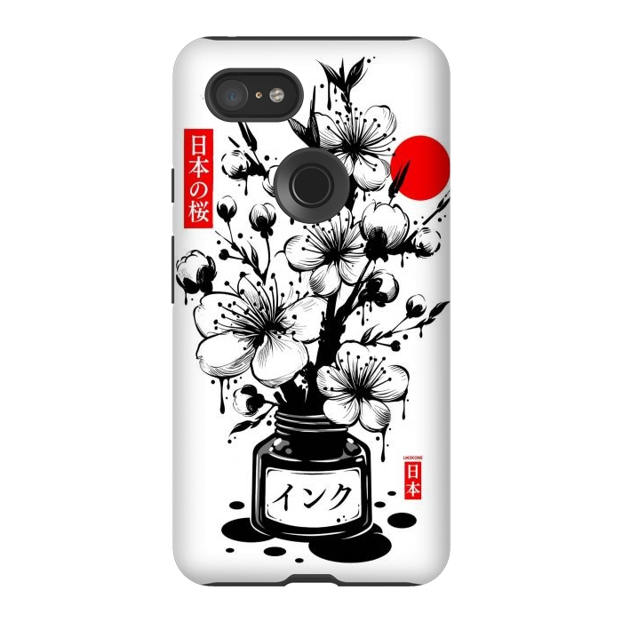 Pixel 3XL StrongFit Black Cherry Blossom Japanese Ink by LM2Kone