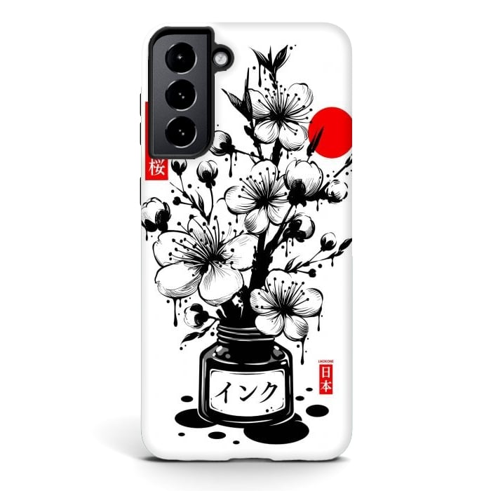 Galaxy S21 plus StrongFit Black Cherry Blossom Japanese Ink by LM2Kone