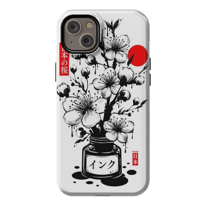 iPhone 14 Plus StrongFit Black Cherry Blossom Japanese Ink by LM2Kone