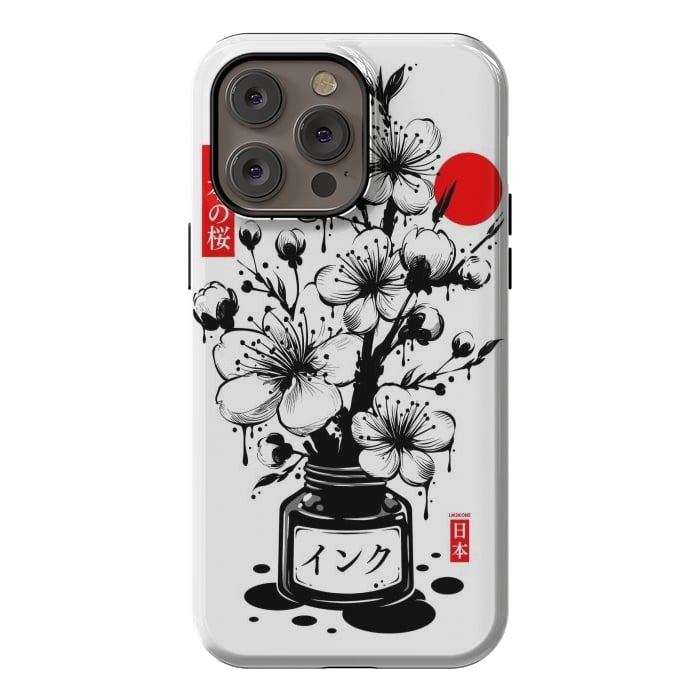 iPhone 14 Pro max StrongFit Black Cherry Blossom Japanese Ink by LM2Kone