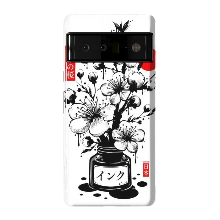 Pixel 6 Pro StrongFit Black Cherry Blossom Japanese Ink by LM2Kone
