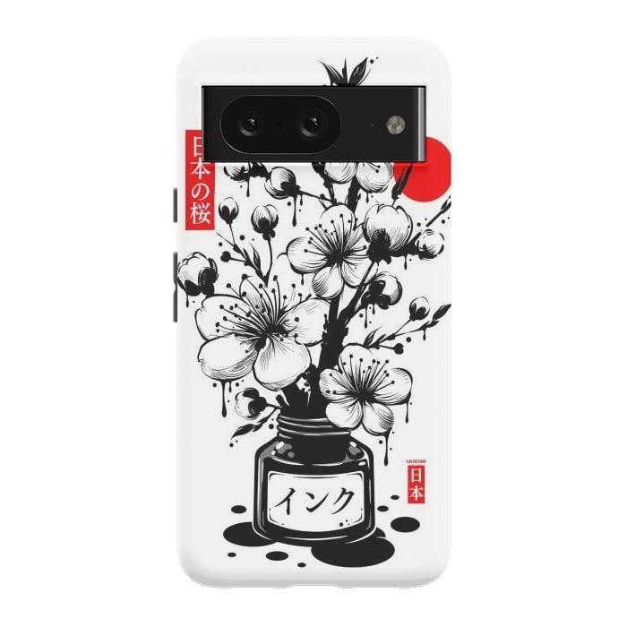 Pixel 8 StrongFit Black Cherry Blossom Japanese Ink by LM2Kone