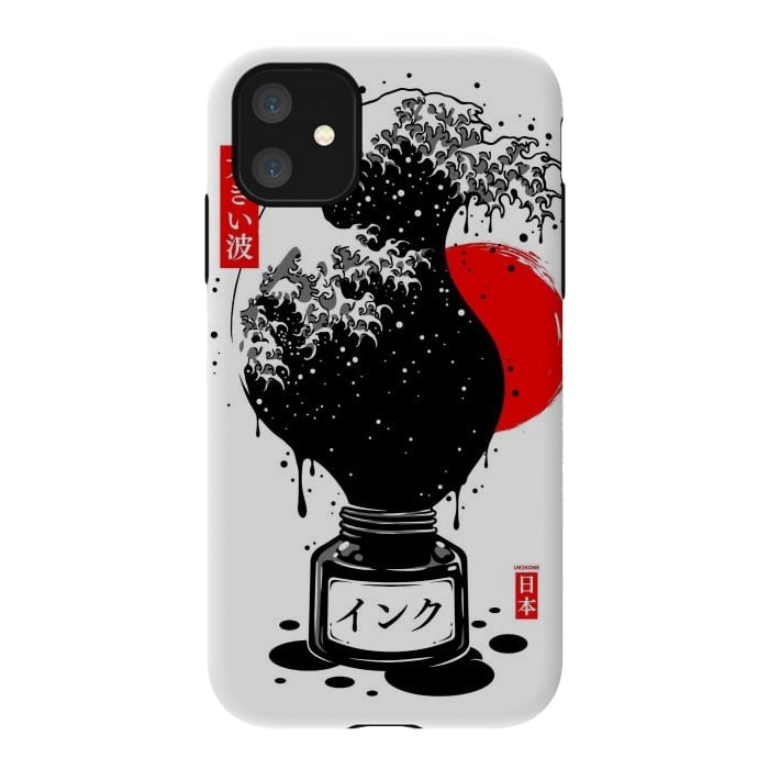 iPhone 11 StrongFit Black Kanagawa's wave Japanese Ink by LM2Kone