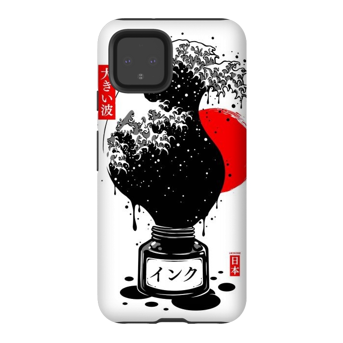 Pixel 4 StrongFit Black Kanagawa's wave Japanese Ink by LM2Kone