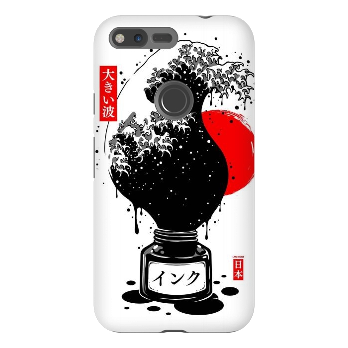 Pixel XL StrongFit Black Kanagawa's wave Japanese Ink by LM2Kone