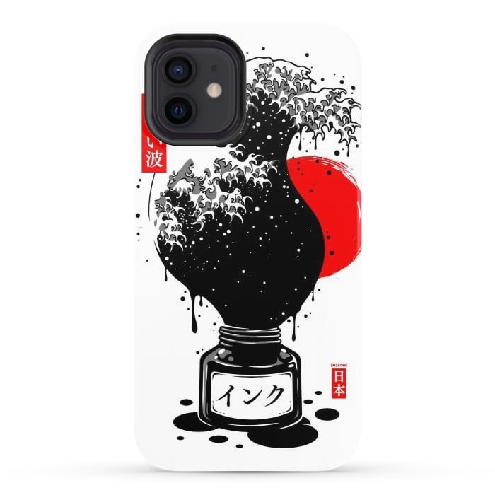 iPhone 12 StrongFit Black Kanagawa's wave Japanese Ink by LM2Kone
