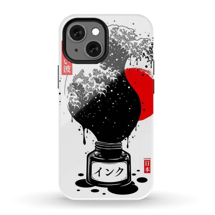 iPhone 13 mini StrongFit Black Kanagawa's wave Japanese Ink by LM2Kone