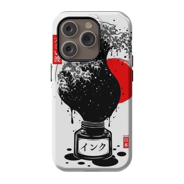 iPhone 14 Pro StrongFit Black Kanagawa's wave Japanese Ink by LM2Kone