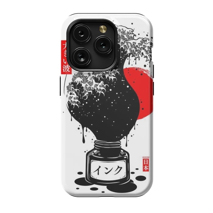 iPhone 15 Pro StrongFit Black Kanagawa's wave Japanese Ink by LM2Kone