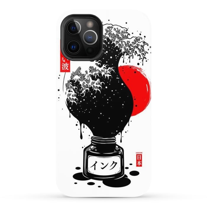 iPhone 12 Pro Max StrongFit Black Kanagawa's wave Japanese Ink by LM2Kone