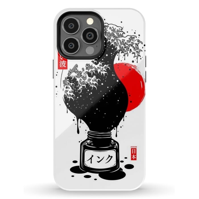 iPhone 13 Pro Max StrongFit Black Kanagawa's wave Japanese Ink by LM2Kone