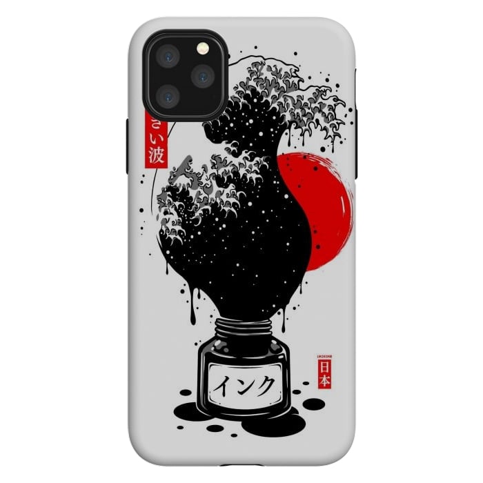 iPhone 11 Pro Max StrongFit Black Kanagawa's wave Japanese Ink by LM2Kone