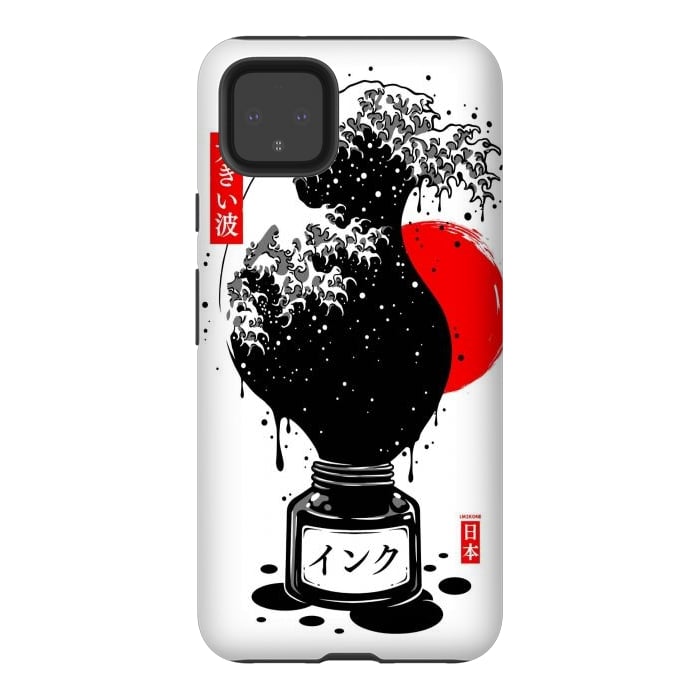Pixel 4XL StrongFit Black Kanagawa's wave Japanese Ink by LM2Kone