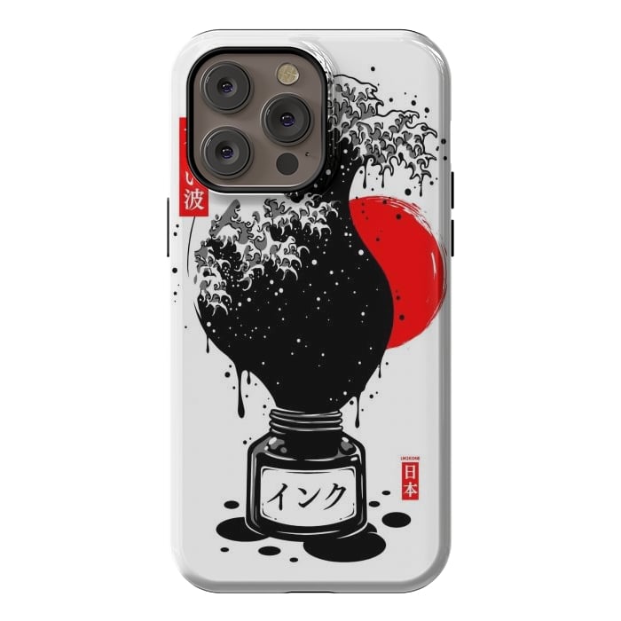 iPhone 14 Pro max StrongFit Black Kanagawa's wave Japanese Ink by LM2Kone