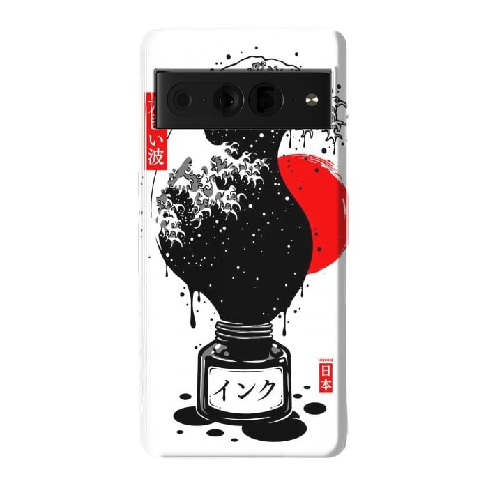 Pixel 7 Pro StrongFit Black Kanagawa's wave Japanese Ink by LM2Kone