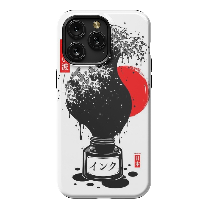 iPhone 15 Pro Max StrongFit Black Kanagawa's wave Japanese Ink by LM2Kone